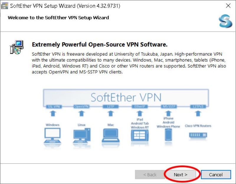 Giải nén khác có tên SoftEther VPN Setup Wizard