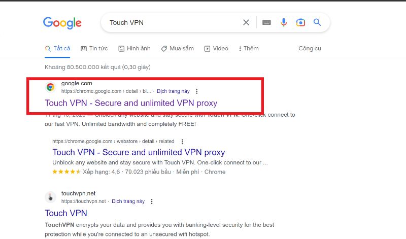 Tìm kiếm Touch VPN
