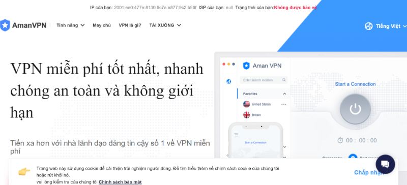 Truy cập trang chủ Aman VPN